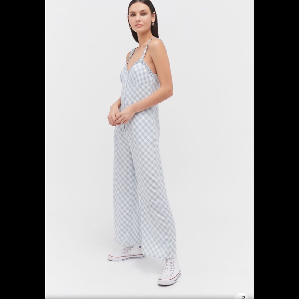 NWT UO Blue & White Checkered Sleeveless Jumpsuit